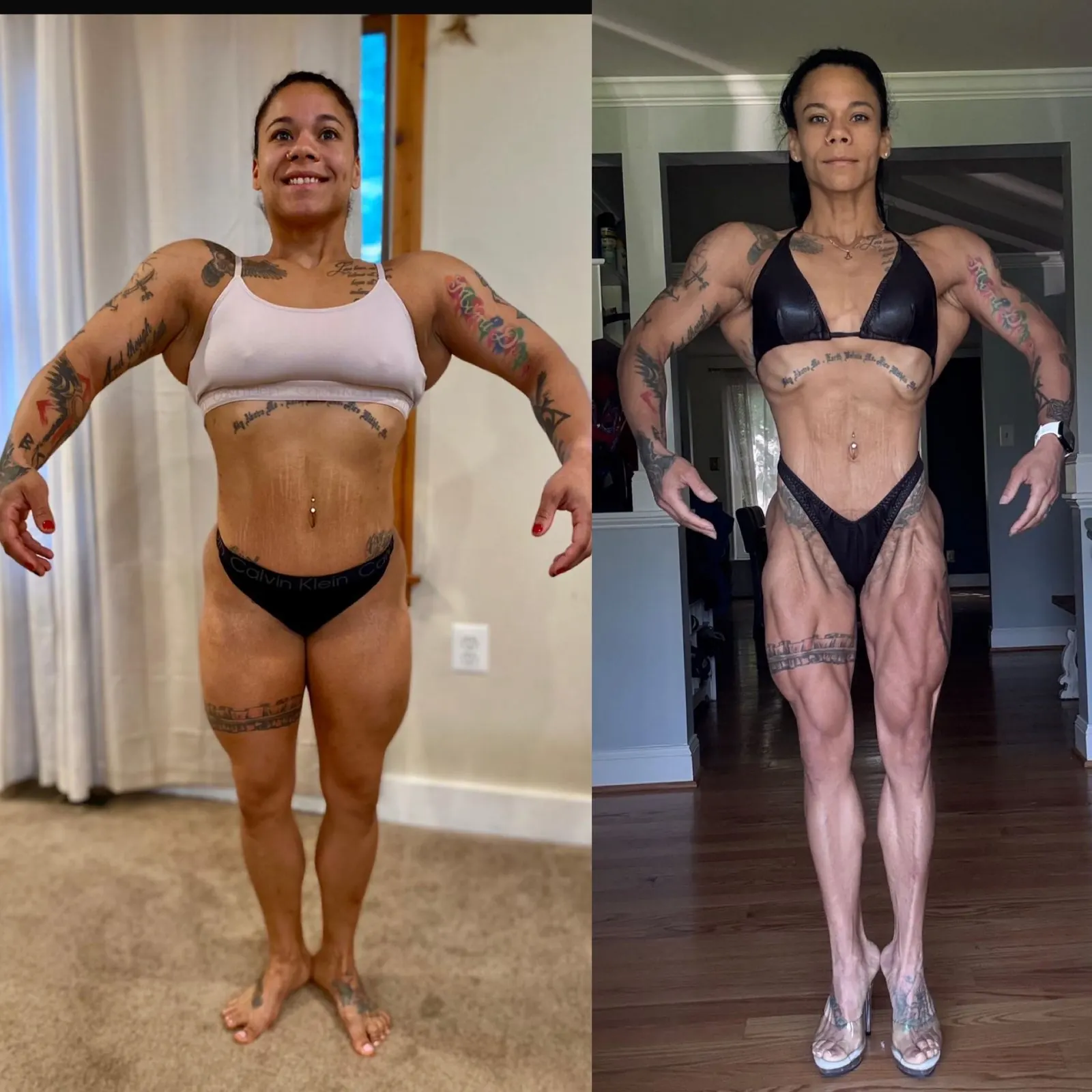 Female physique transformation, before and after